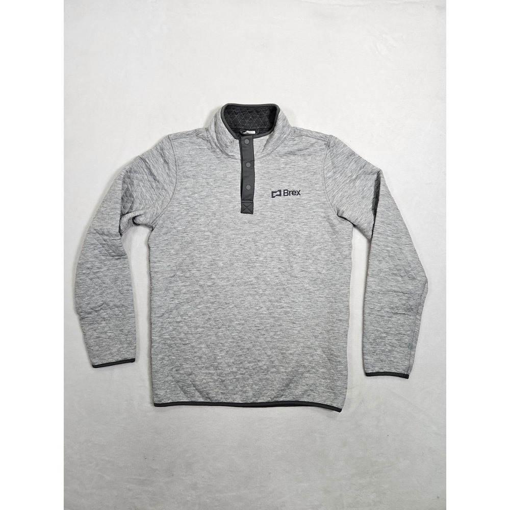 Marine Layer Corbet Quilted Pullover Mens Small Heather Grey Logo "Brex" Snap